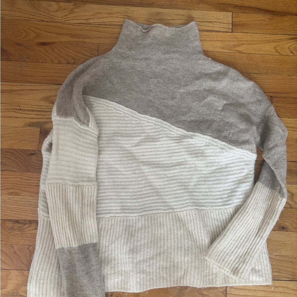French Connection Cream and Gray Cowl Turtleneck Sweater